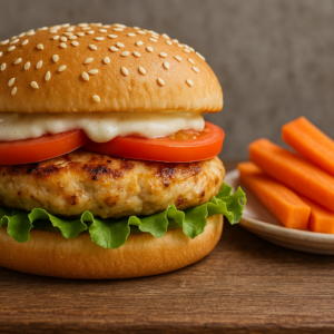 Chicken Burger with Carrot Sticks