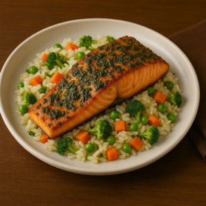 Herb-Roasted Salmon & Veggie Rice