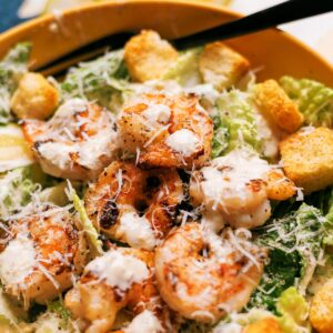 Shrimp Caesar Salad and Garlic Croutons