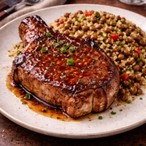 Glazed Pork Chop With Pigeon-Peas 'n Rice