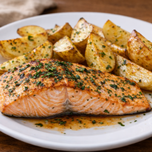 Herbs Roasted Salmon and Potato Wedges