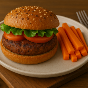 Veggie Burger with Carrot Sticks
