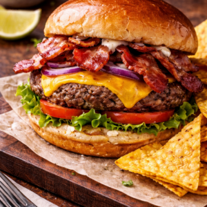 Bacon and Cheese Burger with Corn Chips