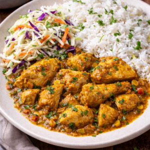 Curry Chicken with White Rice & Coleslaw