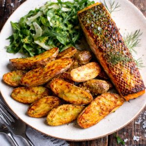 Pan-Seared Salmon with Potato Wedges