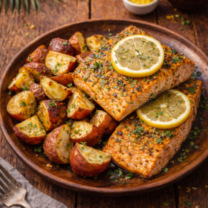 Lemon Pepper Salmon with Roasted Potatoes