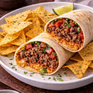 Beef Burrito and Corn Chips
