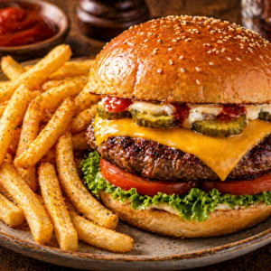 Cheese Burger and French Fries
