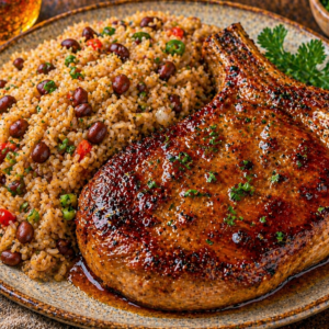 Glazed Porkchop with Peas 'n Rice