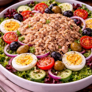 Tuna Sunrise with Black Olive Salad