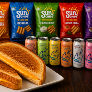 Cheese Sandwich with a Sun Chip and a LaCroix