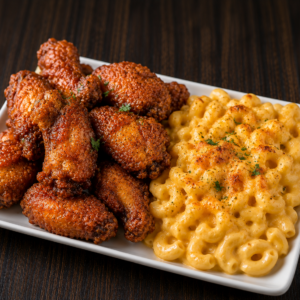 Fried Wings with Mac & Cheese
