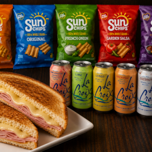 Ham and Cheese Sandwich with a Sun Chip and a LaCroix