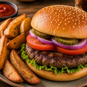 Hamburger with Potato Wedges