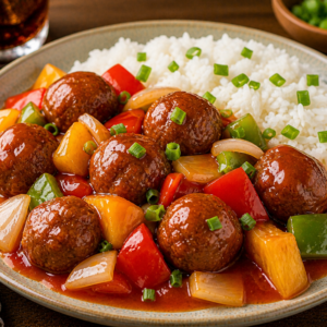 Sweet & Sour Meatballs and Rice
