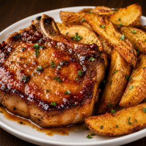 Glazed Pork Chop with Potato Wedges